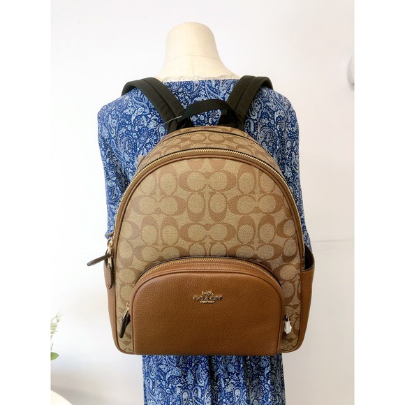 Coach 5671 Court Backpack In Signature Canvas IN Khaki Saddle 200